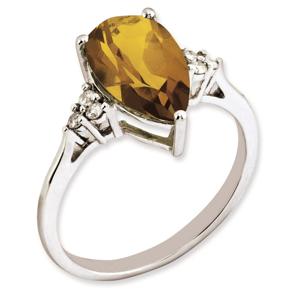 Sterling Silver Rhodium-plated Diamond & Whiskey Quartz Ring, Size 7 - Birthstone Company