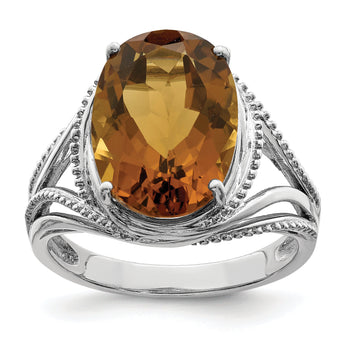 Sterling Silver Rhodium Whiskey Quartz Ring