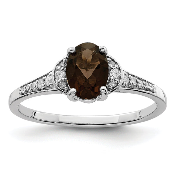 Sterling Silver Rhodium Smoky Quartz & Diamond Ring