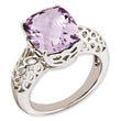 Sterling Silver Rhodium-plated Checker-Cut Pink Quartz Ring, Size 7 - Birthstone Company