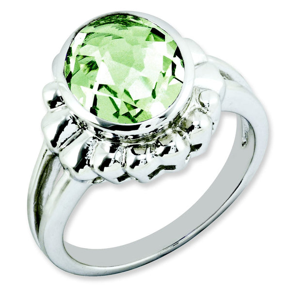 Oval Checker-Cut Green Quartz Ring in Sterling Silver, Size 7