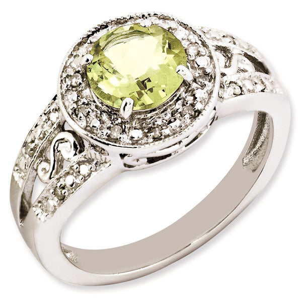 Sterling Silver Rhodium-plated Lemon Quartz & Diamond Ring, Size 7 - Birthstone Company