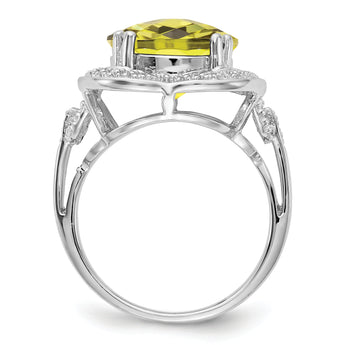 Sterling Silver Rhodium Checker-Cut Lemon Quartz Ring