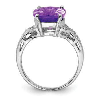 Sterling Silver Rhodium-plated Checker-Cut Amethyst Ring, Size 7 - Birthstone Company