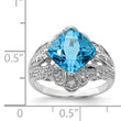 Sterling Silver Rhodium Checker-Cut Blue Topaz & Diamond Ring