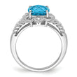 Sterling Silver Rhodium Checker-Cut Blue Topaz & Diamond Ring
