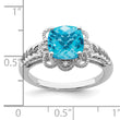 Sterling Silver Rhodium Checker-Cut Blue Topaz & Diamond Ring