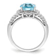 Sterling Silver Rhodium Checker-Cut Sky Blue Topaz & Diamond Ring