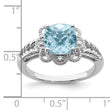 Sterling Silver Rhodium Checker-Cut Sky Blue Topaz & Diamond Ring