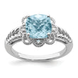 Sterling Silver Rhodium Checker-Cut Sky Blue Topaz & Diamond Ring