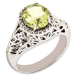 Sterling Silver Rhodium-plated Oval Lemon Quartz & Diamond Ring, Size 7 - Birthstone Company