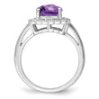 Sterling Silver Rhodium-plated Checker-Cut Amethyst & Diamond Ring