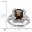 Sterling Silver Rhodium Checker-Cut Smoky Quartz & Diamond Ring
