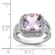 Sterling Silver Rhodium Checker-Cut Pink Quartz & Diamond Ring