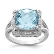 Sterling Silver Rhodium Checker-Cut Sky Blue Topaz & Diamond Ring