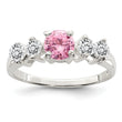 Sterling Silver Pink Round CZ WithSide Stones Ring