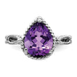 Sterling Silver Rhodium-plated Amethyst Pear Twisted Ring, Size 8 - Birthstone Company