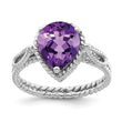 Sterling Silver Rhodium-plated Amethyst Pear Twisted Ring, Size 8 - Birthstone Company