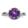 Sterling Silver Rhodium-Plated Amethyst Twisted Circle Ring - Birthstone Company