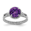 Sterling Silver Rhodium-Plated Amethyst Twisted Circle Ring - Birthstone Company