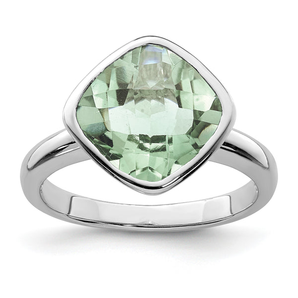 Sterling Silver Rhodium Green Quartz Ring - Birthstone Company