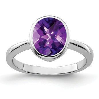 Sterling Silver Rhodium-plated Amethyst Ring, Size 9 - Birthstone Company