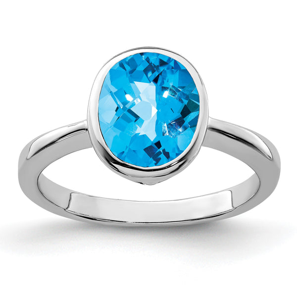 Sterling Silver Rhodium Blue Topaz Ring, Size 9 - Birthstone Company