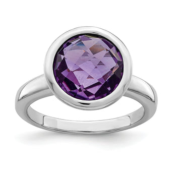 Sterling Silver Rhodium-plated Amethyst Ring, Size 9 - Birthstone Company