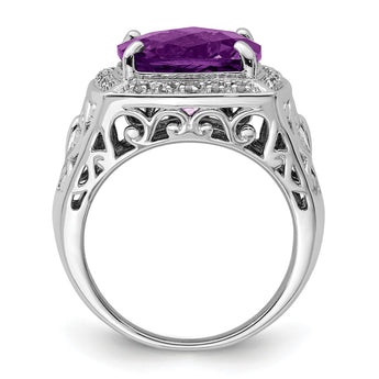 Sterling Silver Rhodium-plated Amethyst and Diamond Ring - Birthstone Company