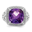 Sterling Silver Rhodium-plated Amethyst and Diamond Ring - Birthstone Company