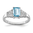 Sterling Silver Rhodium Plated Diamond & Light Swiss Blue Topaz Ring, Size 8 - Birthstone Company