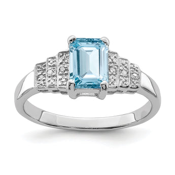 Sterling Silver Rhodium Plated Diamond & Light Swiss Blue Topaz Ring, Size 8 - Birthstone Company