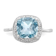 Sterling Silver Rhodium Plated Diamond & Light Swiss Blue Topaz Ring - Birthstone Company