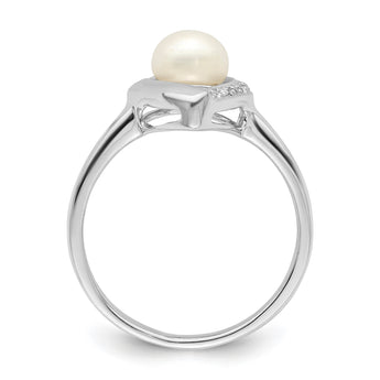 Sterling Silver Rhodium Plated Diamond and FW Cultured Pearl Ring - Birthstone Company