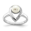 Sterling Silver Rhodium Plated Diamond and FW Cultured Pearl Ring - Birthstone Company