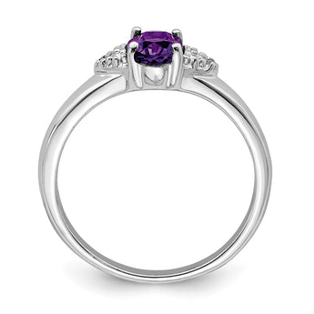 Sterling Silver Rhodium Plated Diamond and Amethyst Ring - Birthstone Company