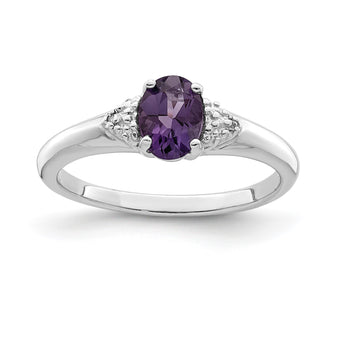 Sterling Silver Rhodium Plated Diamond and Amethyst Ring - Birthstone Company