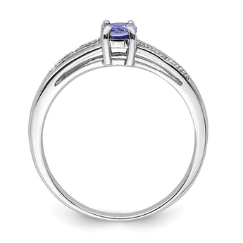 Sterling Silver Rhodium Plated Diamond and Tanzanite Ring - Birthstone Company