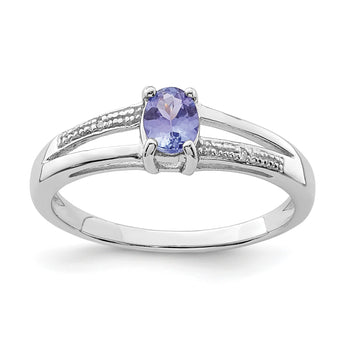 Sterling Silver Rhodium Plated Diamond and Tanzanite Ring - Birthstone Company