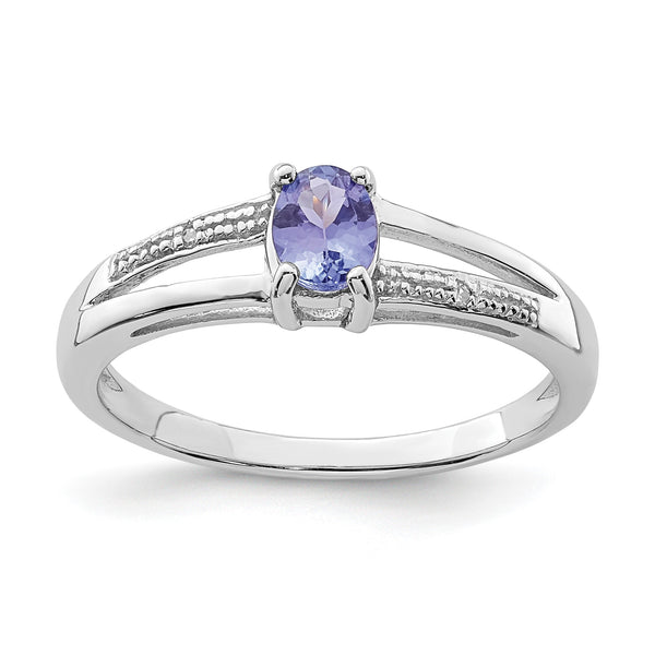 Sterling Silver Rhodium Plated Diamond and Tanzanite Ring - Birthstone Company
