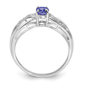 Sterling Silver Rhodium Plated Diamond and Tanzanite Ring, Size 9 - Birthstone Company