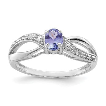 Sterling Silver Rhodium Plated Diamond and Tanzanite Ring, Size 9 - Birthstone Company