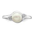 Sterling Silver Rhodium Plated Diamond and FW Cultured Pearl Ring - Birthstone Company