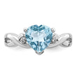 Sterling Silver Rhodium Plated Diamond & Lt Swiss BT Heart Ring - Birthstone Company