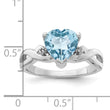 Sterling Silver Rhodium Plated Diamond & Lt Swiss BT Heart Ring - Birthstone Company