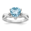 Sterling Silver Rhodium Plated Diamond & Lt Swiss BT Heart Ring - Birthstone Company