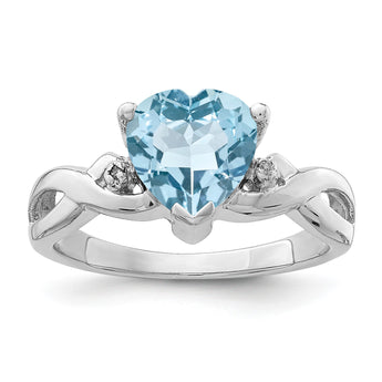 Sterling Silver Rhodium Plated Diamond & Lt Swiss BT Heart Ring - Birthstone Company