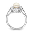 Sterling Silver Rhodium Plated CZ and FW Cultured Pearl Ring - Birthstone Company