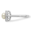 Sterling Silver Rhodium Plated CZ and FW Cultured Pearl Ring - Birthstone Company