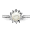 Sterling Silver Rhodium Plated CZ and FW Cultured Pearl Ring - Birthstone Company